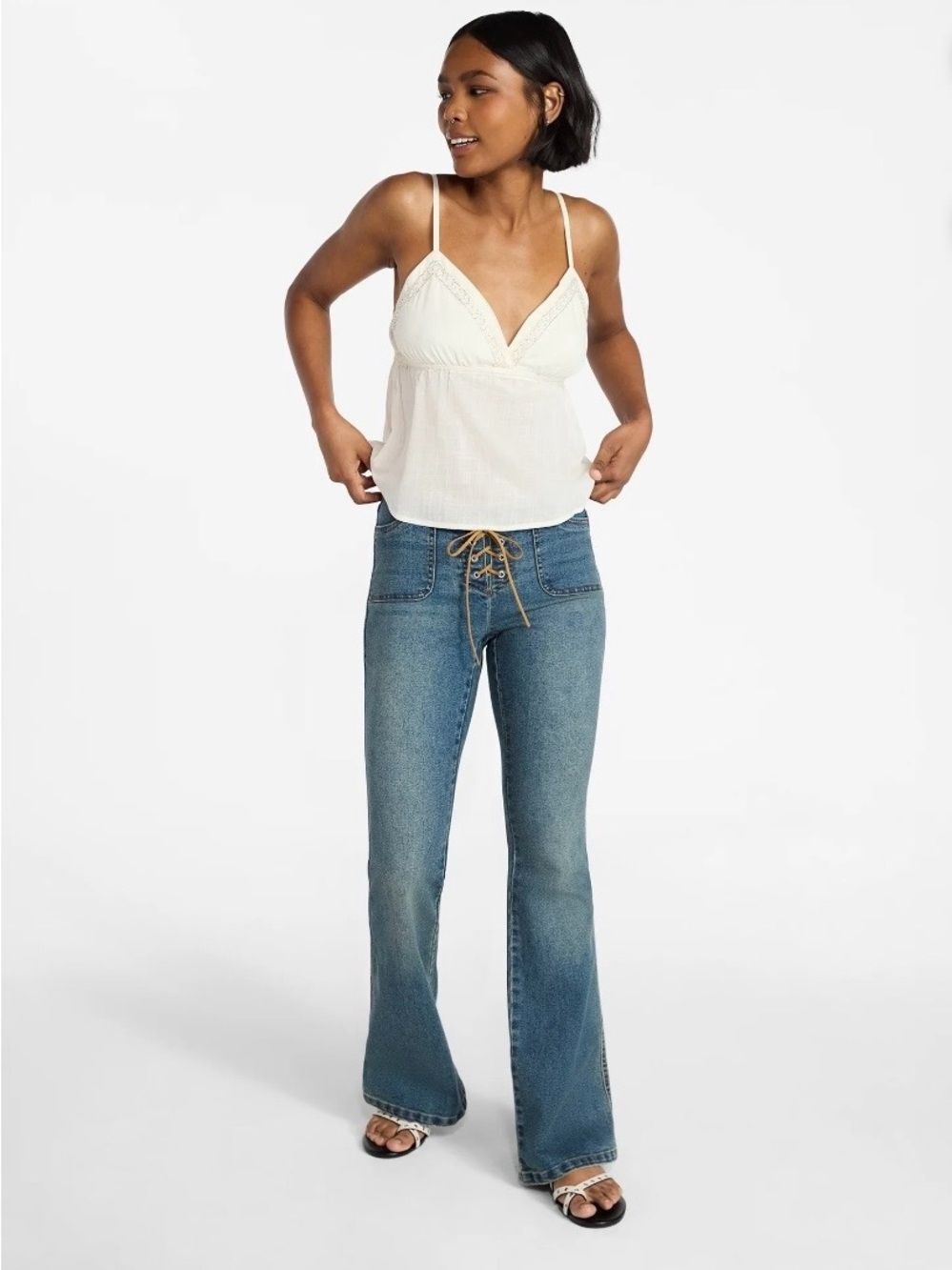 (Q5) No Boundaries Women's Bootcut Jeans with Adjustable Drawstring Waist M,XXL